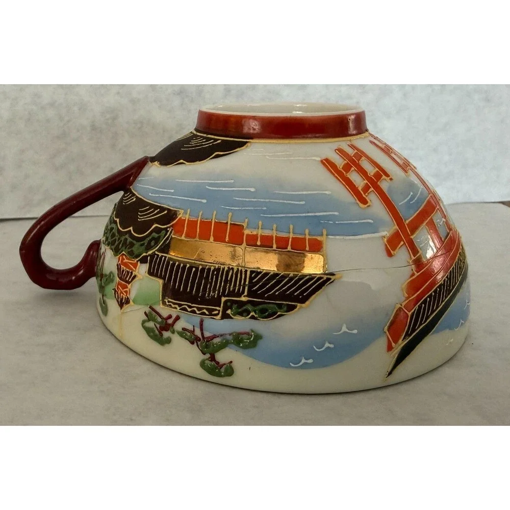 Lithophane Tea Cup and Saucer Set with Geisha Design